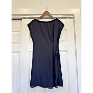 Reiss Womens 6 Black Cap Sleeve Misty Tie Waist Shift Dress Classic Career Work